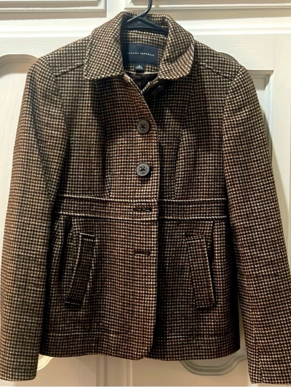 Banana Republic Women's Brown & Black Houndstooth Wool Blend Jacket